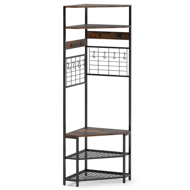 5-Tier Corner Hall Tree with Shoe Storage Bench