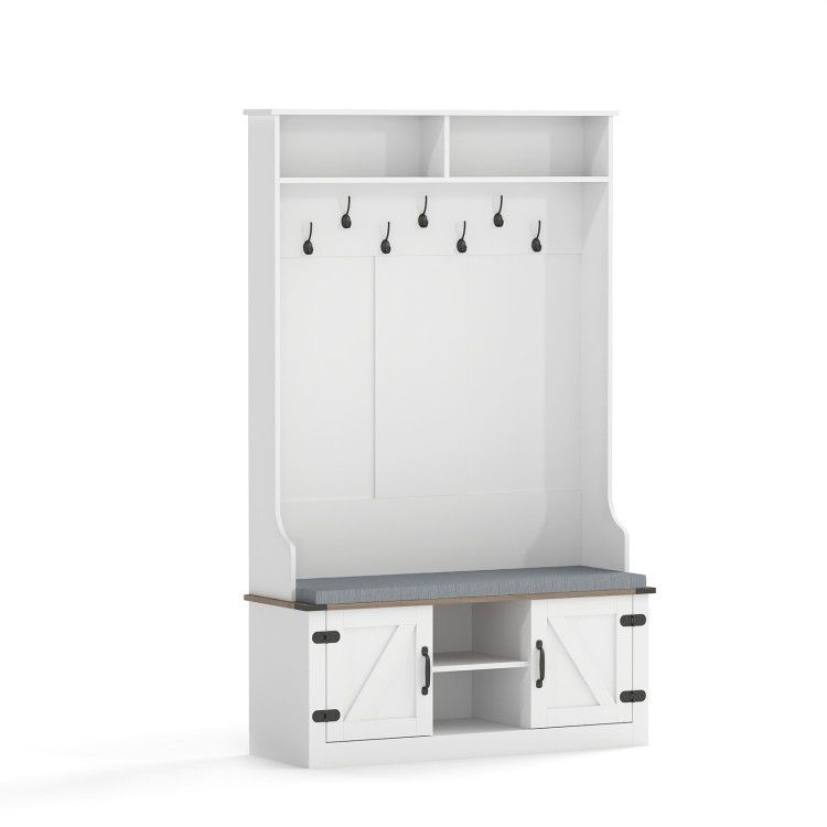 4-in-1 68.5 Inch Tall Coat Rack with Cushioned Bench and Shoe Storage