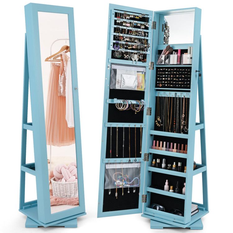 360° Rotatable 2-in-1 Lockable Jewelry Cabinet with Full-Length Mirror