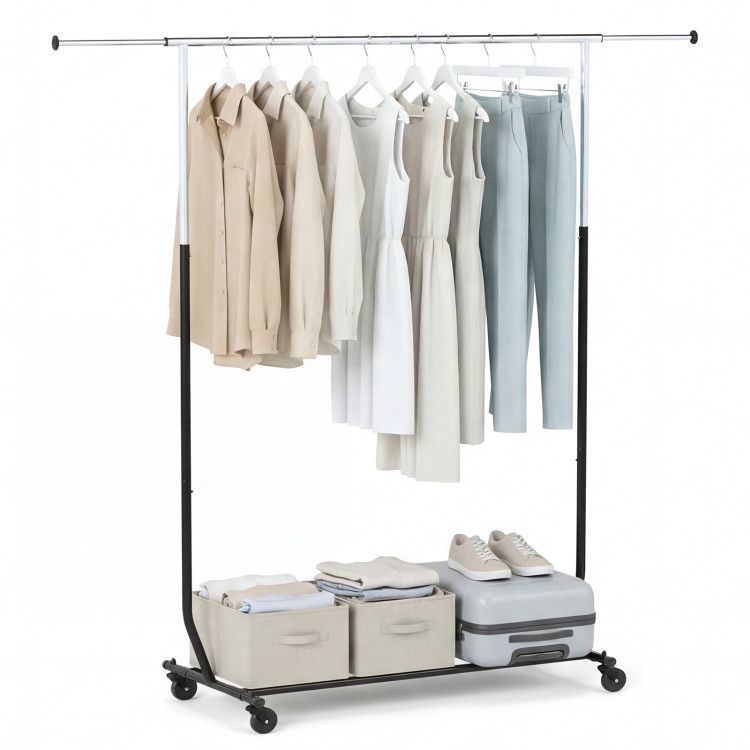 Rolling Clothes Rack Extendable Garment Stand for Hanging Clothes
