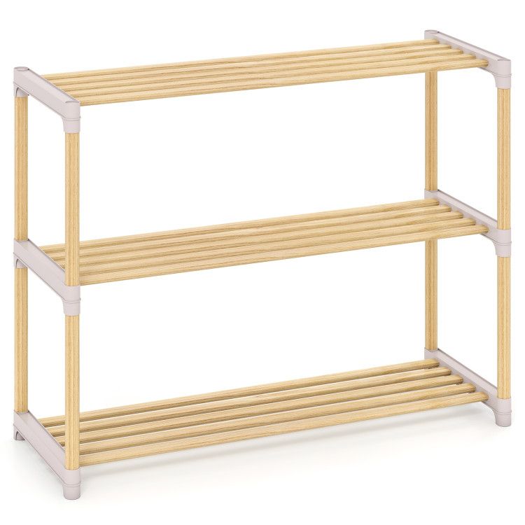 3/4-Tier Solid Wood Shoe Rack with Slatted Open Shelves