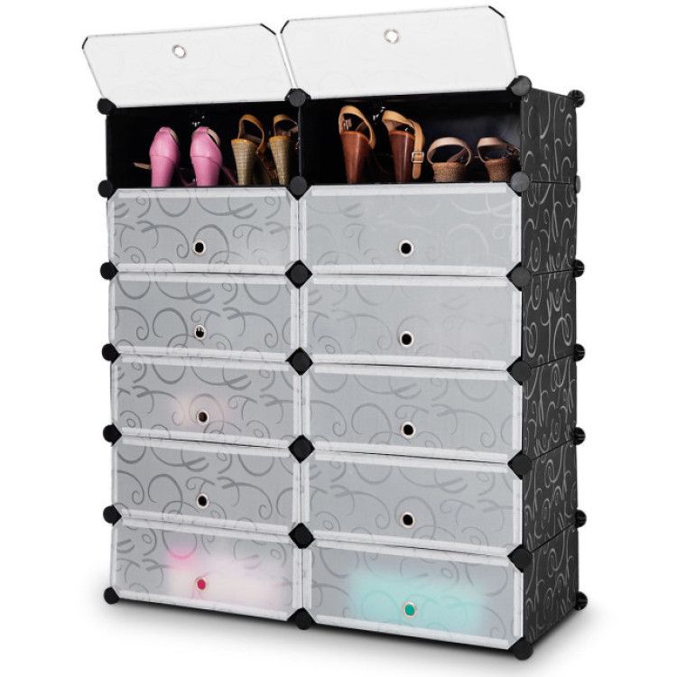 12-Cube DIY Portable Plastic Shoe Rack with 6-Tier Transparent Doors