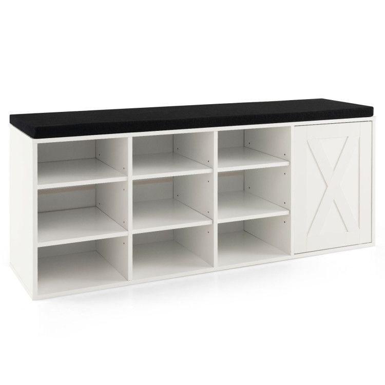 9-cube Shoe Bench with Adjustable Shelves and Removable Padded Cushion