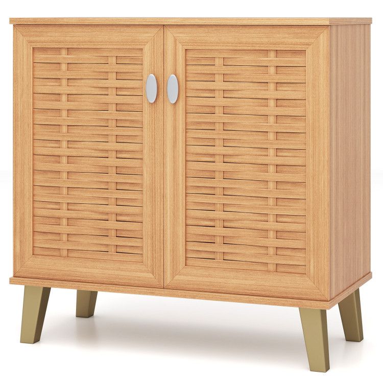 2-Door 4-Tier Shoe Cabinet Storage Organizer with Ventilated Woven Doors