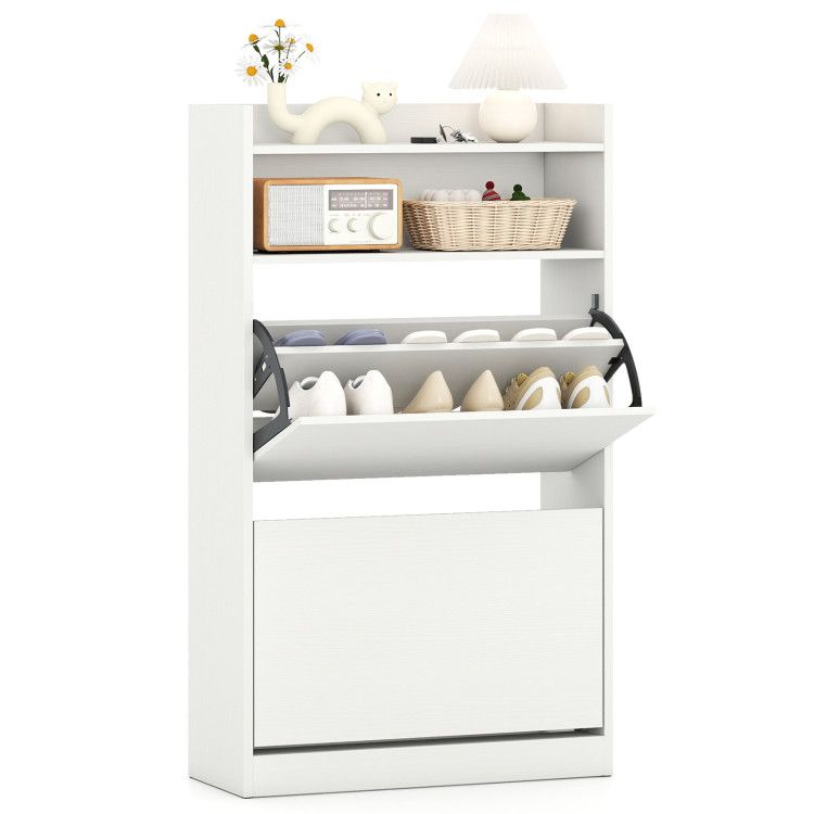Shoe Storage Cabinet Hidden Shoe Rack with 2 Flip Drawers Adjustable and Removable Shelves