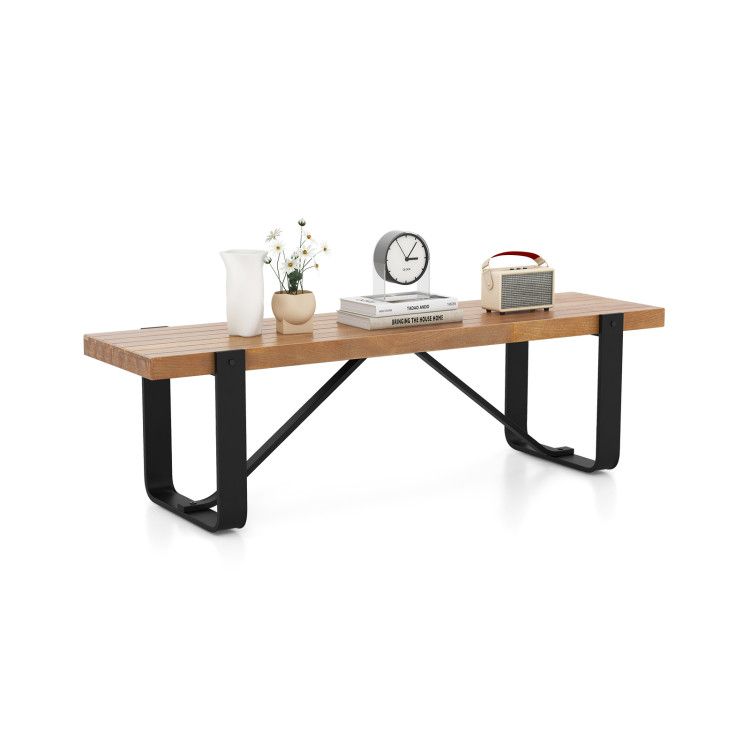 60 Inch Entryway Bench Rustic Farmhouse Wooden Shoe Rack with Metal Frame