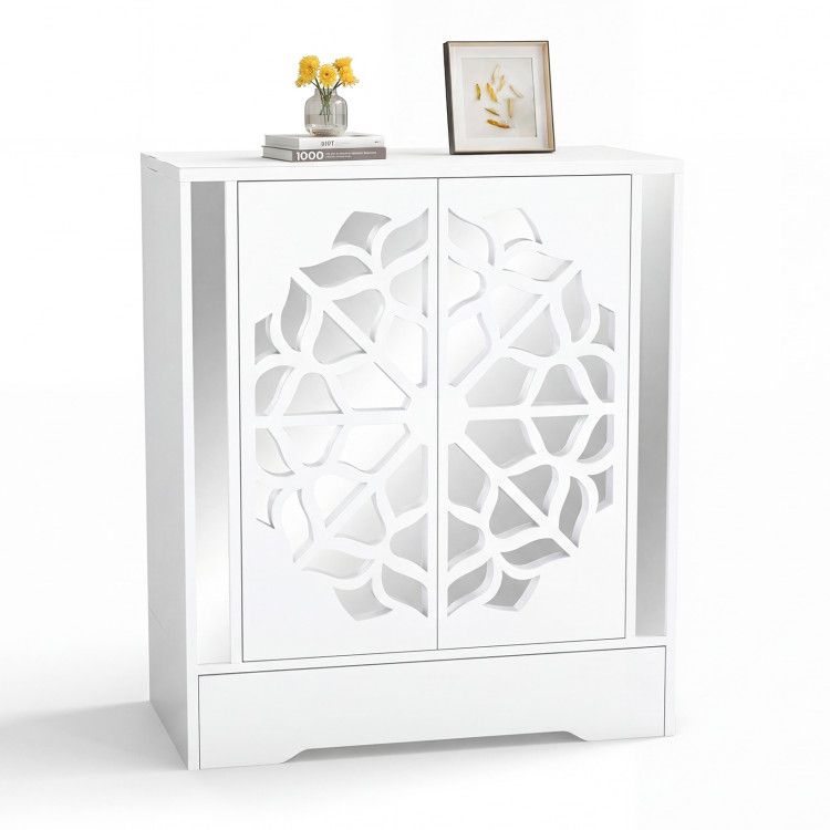 Mirrored Shoe Cabinet 4-Tier Shoe Organizer with Large Drawer