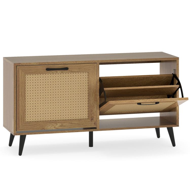 Modern Freestanding Shoe Cabinet with 2 Flip Drawers and Adjustable Shelves for Entryway