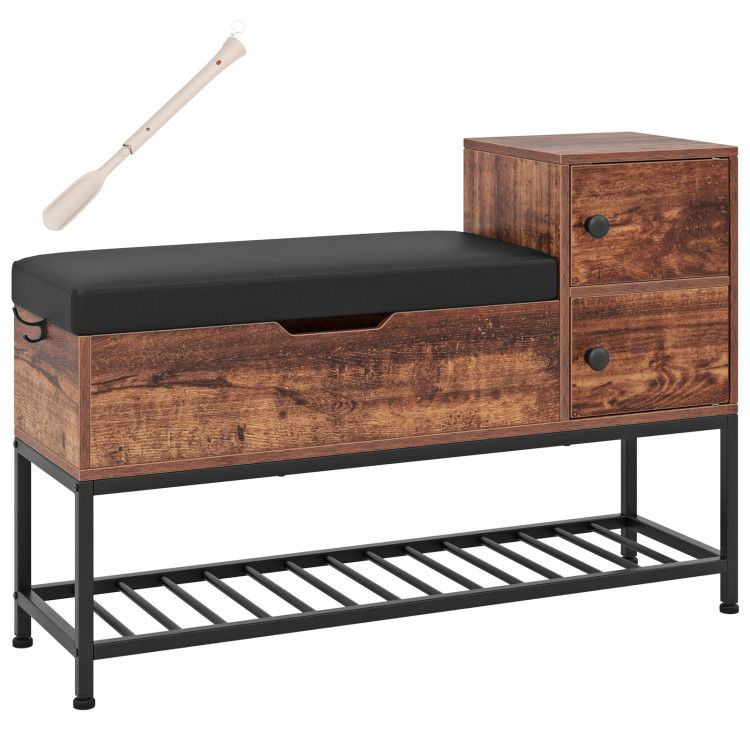 Entryway Bench with Flip Top Box and 2 Door Cabinets for Entryway