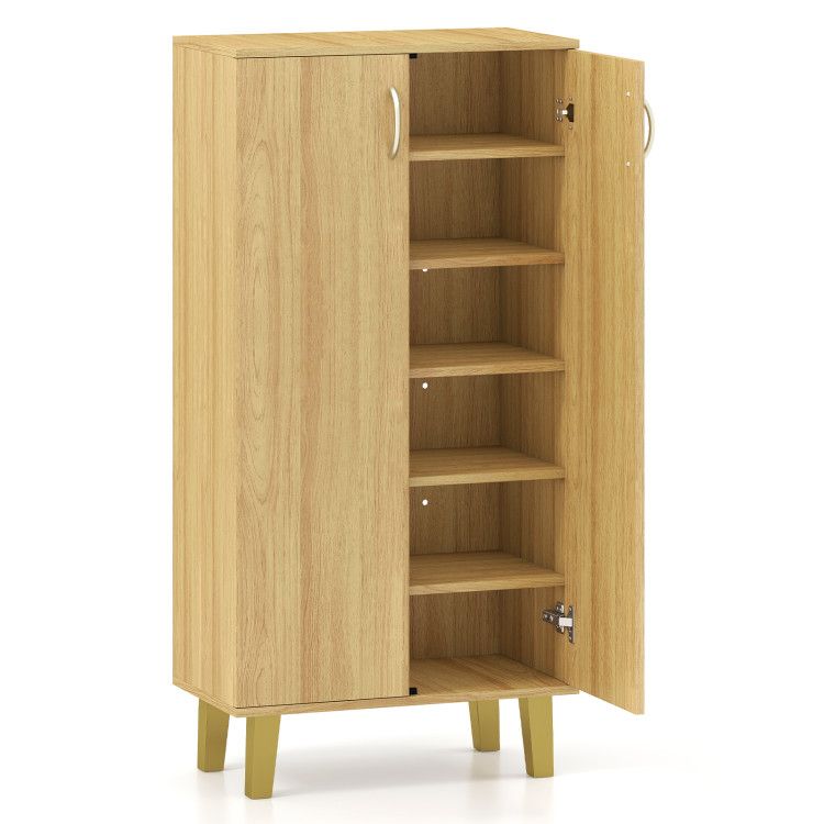 6-Tier Modern Freestanding Wooden Shoe Cabinet with Doors and Removable Shelves