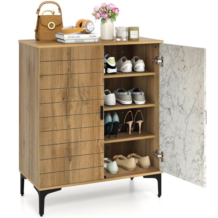 4 Tier Farmhouse Shoe Storage Cabinet with Removable Shelves and Metal Legs 4 Tier Farmhouse Shoe Storage Cabinet with Removable Shelves and Metal Legs