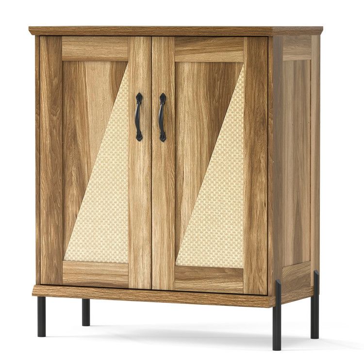 5-Tier Wooden Farmhouse Shoe Cabinet with Woven Rattan Doors 5-Tier Wooden Farmhouse Shoe Cabinet with Woven Rattan Doors