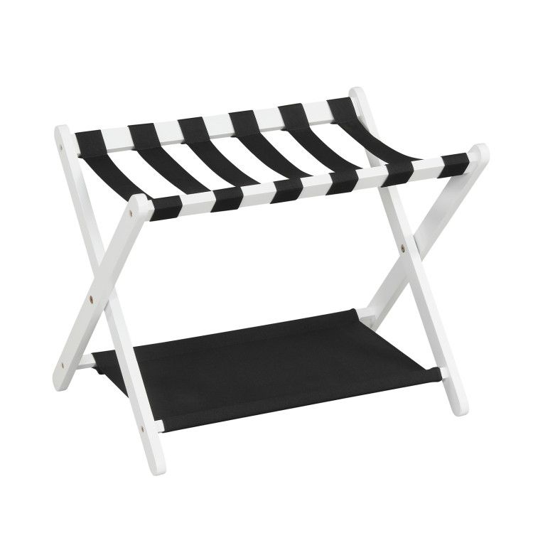Solid Rubberwood Folding Luggage Rack with Nylon Shelves