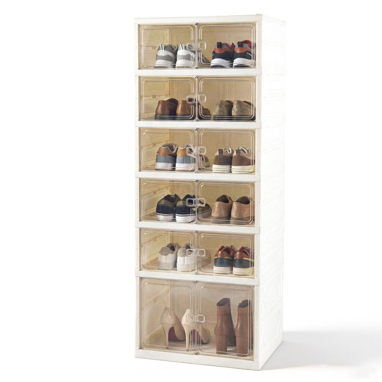 Foldable Shoe Rack Organizer 12-Pair 6-Tier Collapsible Shoe Cabinet
