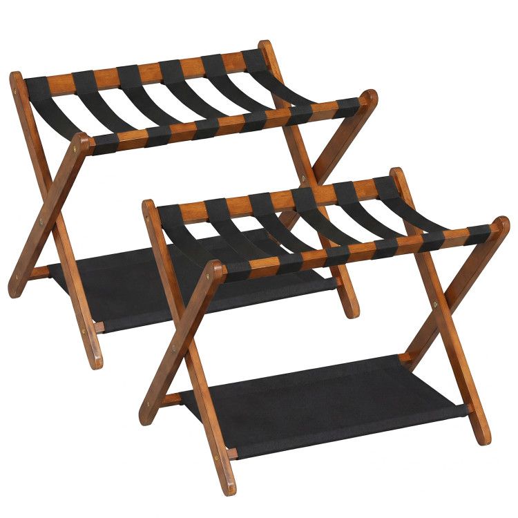 Solid Rubberwood Folding Luggage Rack with Nylon Shelves Set of 2 Solid Rubberwood Folding Luggage Rack with Nylon Shelves Set of 2