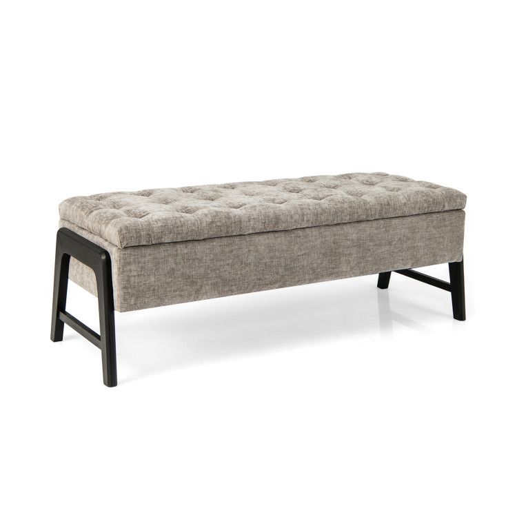 Modern Chenille Storage Bench with Solid Rubber Wood Legs Modern Chenille Storage Bench with Solid Rubber Wood Legs