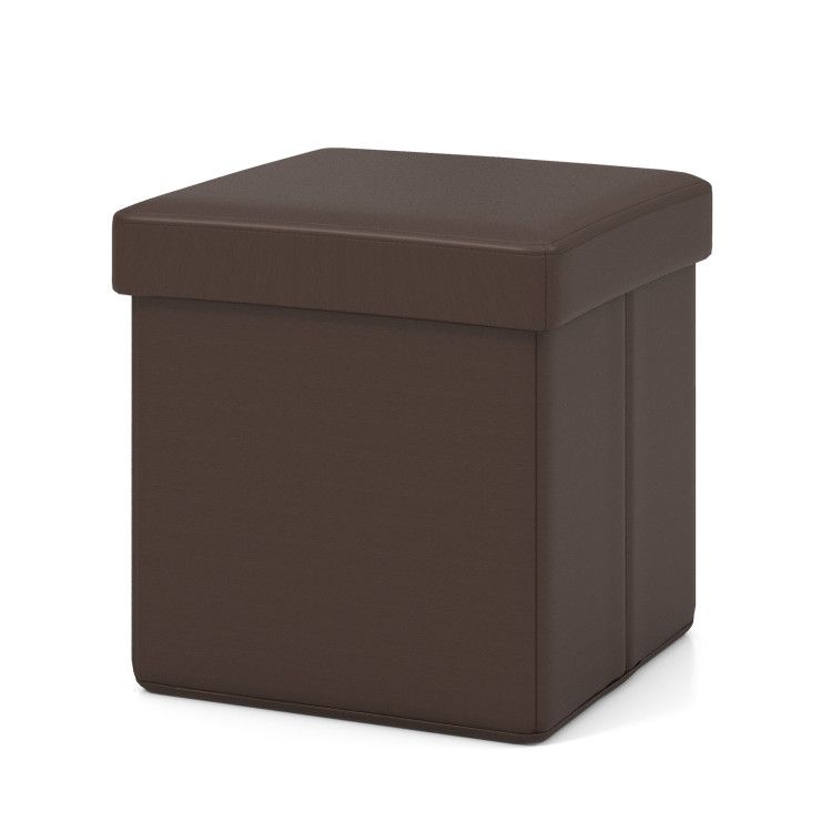 Upholstered Square Footstool with PVC Leather Surface for Bedroom
