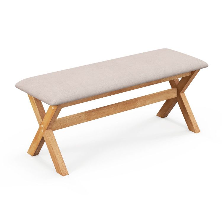 Upholstered Entryway Bench Rubber Wood Bench with Thick Padded Seat Upholstered Entryway Bench Rubber Wood Bench with Thick Padded Seat