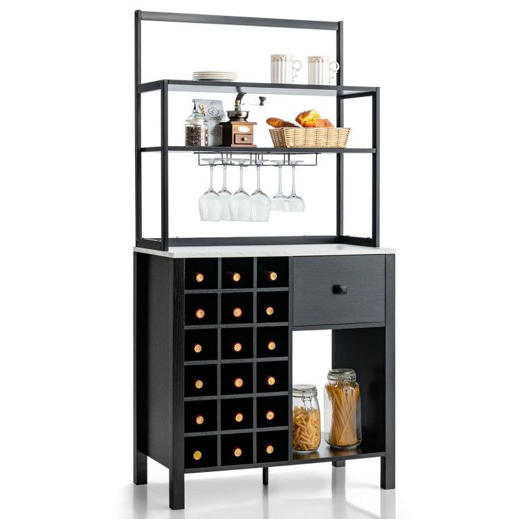 Kitchen Bakers Rack Freestanding Wine Rack Table with Glass Holder and Drawer Kitchen Bakers Rack Freestanding Wine Rack Table with Glass Holder and Drawer