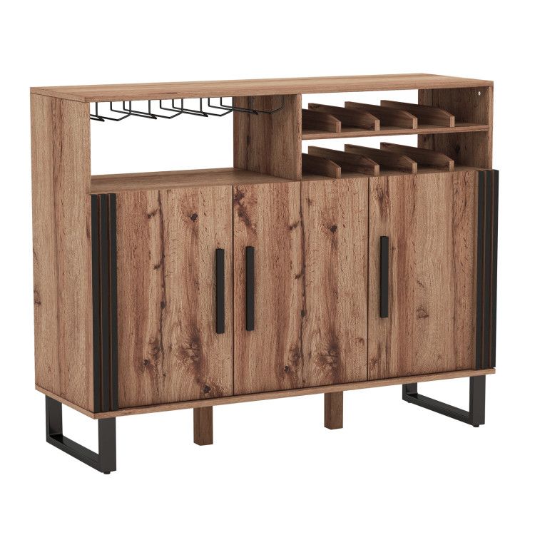 Home Wine Bar Cabinet with 3 Doors and Adjustable Shelves Home Wine Bar Cabinet with 3 Doors and Adjustable Shelves