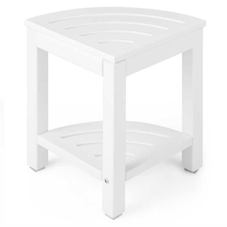 Heavy Duty Corner Shower Bench Stool with Storage Shelf for Shaving Legs