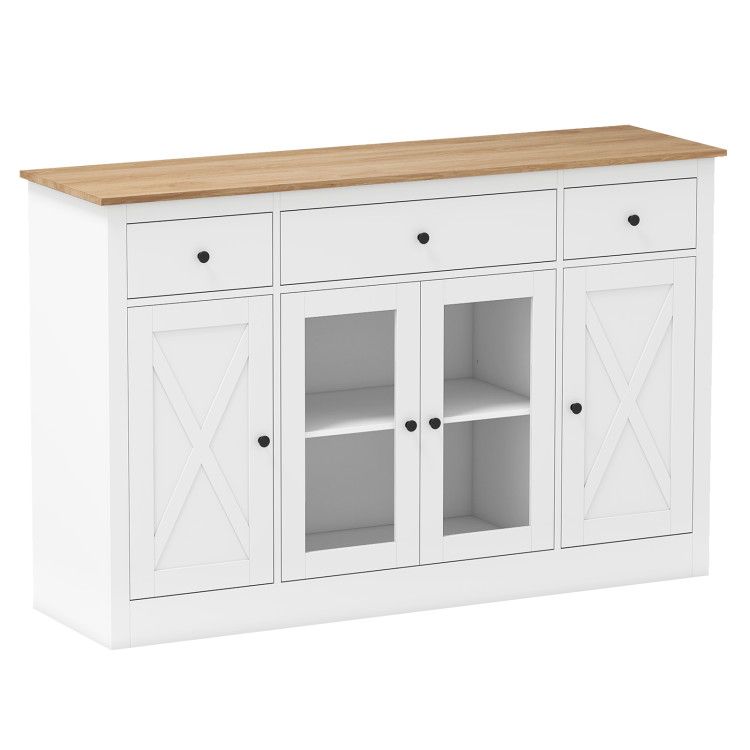 55 inch Large Buffet Sideboard Kitchen Storage Cabinet with 3 Drawers 2 See-through Doors Adjustable Shelves Wine Bar Table 55 inch Large Buffet Sideboard Kitchen Storage Cabinet with 3 Drawers 2 See-through Doors Adjustable Shelves Wine Bar Table
