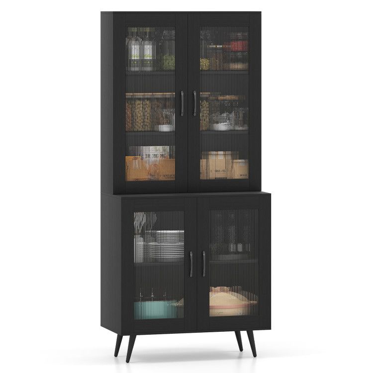 70.5 inch Tall Kitchen Pantry Cabinet Cupboard with 4 Transparent Doors