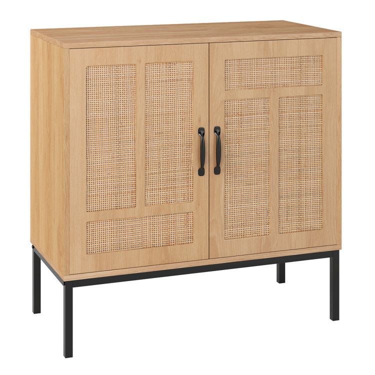 Boho Storage Cabinet with Asymmetrical Pattern Doors for Kitchen