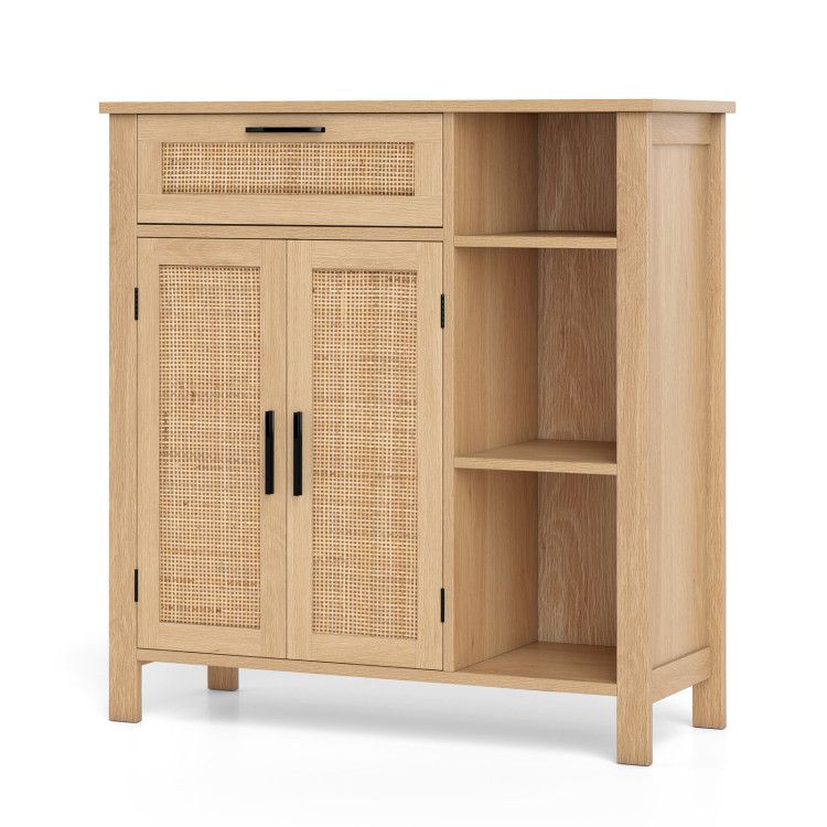 Boho Buffet Sideboard Storage Cabinet with Drawer and Rattan Woven Doors