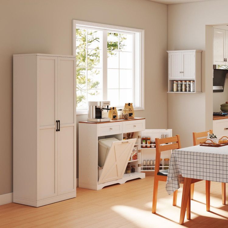 Dining Room Set: Tall Storage Cabinet and Trash Can Cabinet and Wall Mount Storage Organizer