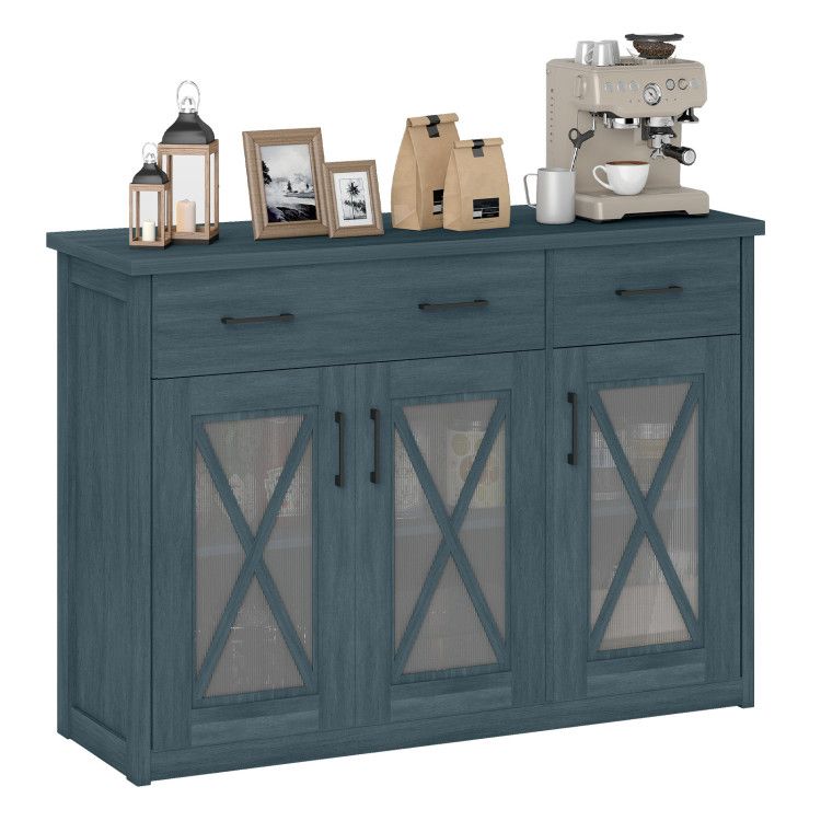 Farmhouse Buffet Sideboard 3-Door Kitchen Storage Cabinet with 2 Drawers Farmhouse Buffet Sideboard 3-Door Kitchen Storage Cabinet with 2 Drawers