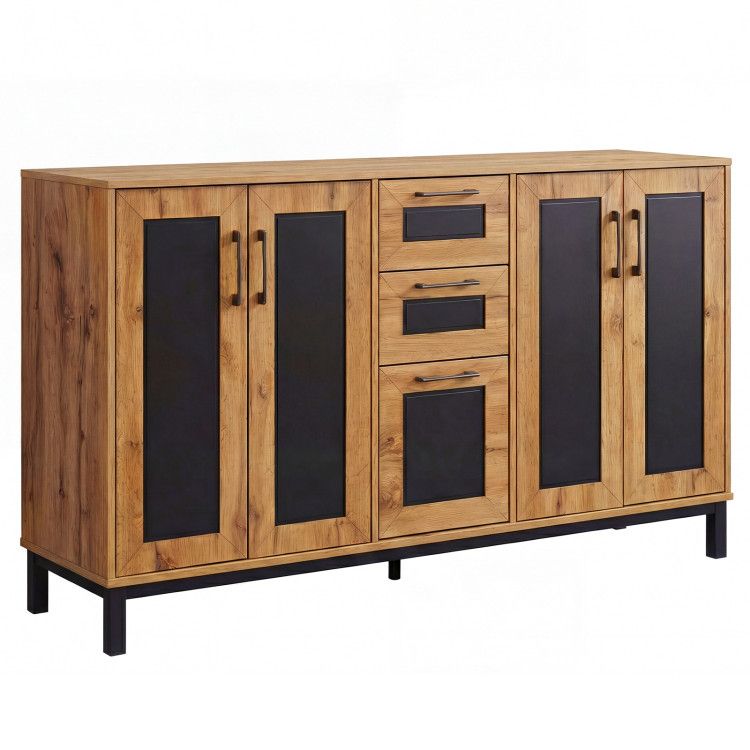 63 63" Sideboard Buffet Cabinet with 3 Drawers and Storage Shelves