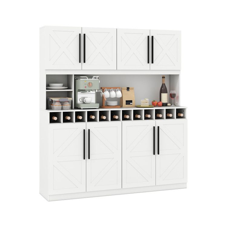 70 Inch Farmhouse Pantry Cabinet Kitchen Buffet Hutch with 4 Cabinets and 2 Open Shelves
