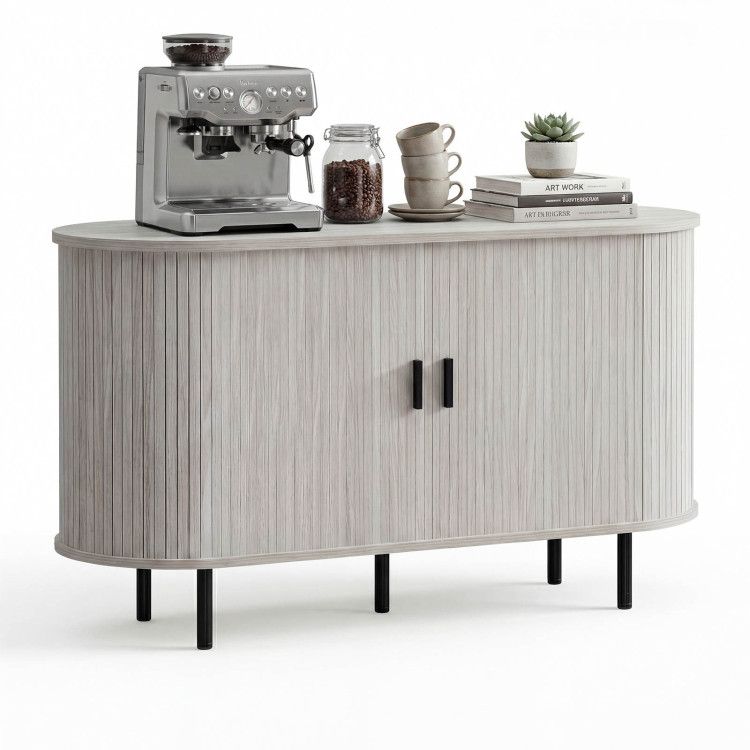 47 Inch Fluted Sideboard Buffet Cabinet with Tambour Sliding Doors and Metal Legs