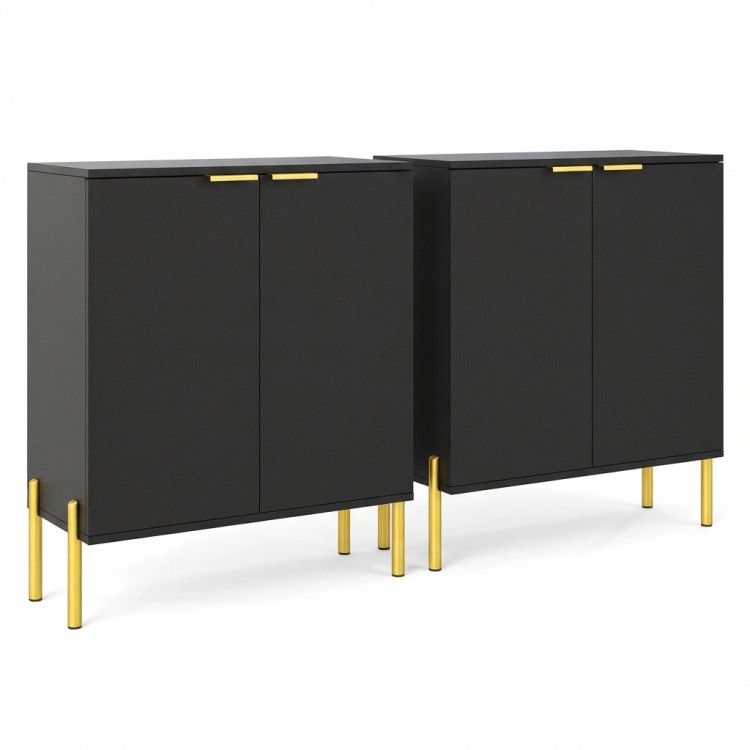 Set of 2 2-Door Buffet Cabinet Sideboard with Metal Legs