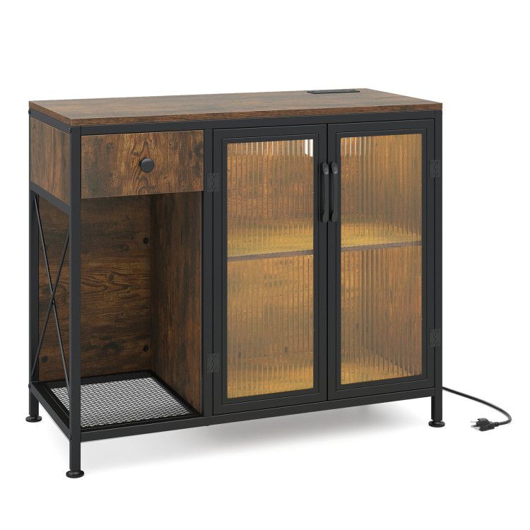 Buffet Sideboard with Doors Power Outlets and LED Light