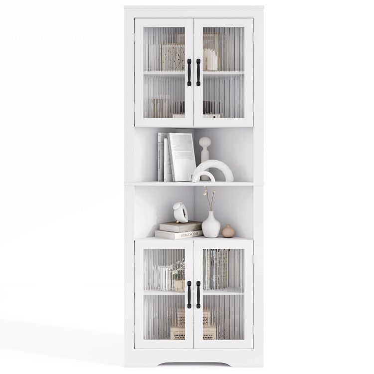 67 Inch Tall Corner Cabinet Triangular Buffet Cabinet with Tempered Glass Doors