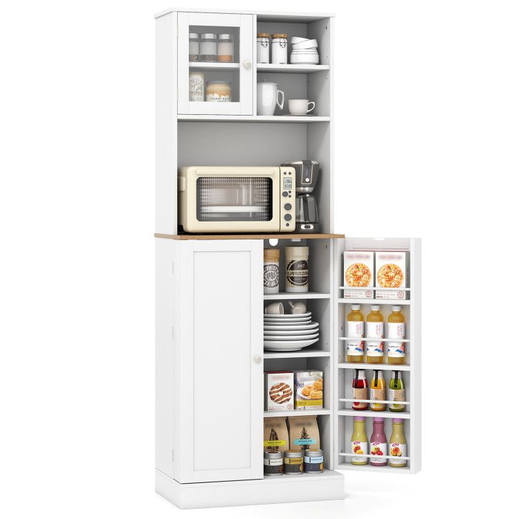 Kitchen Pantry Cabinet 67 Inch Freestanding Tall Cupboard with Microwave Shelf