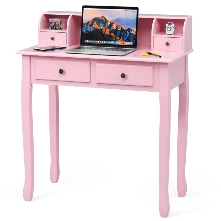 Writing Desk 2-Tier Vanity Desk Computer Desk with 4 Drawers Writing Desk 2-Tier Vanity Desk Computer Desk with 4 Drawers