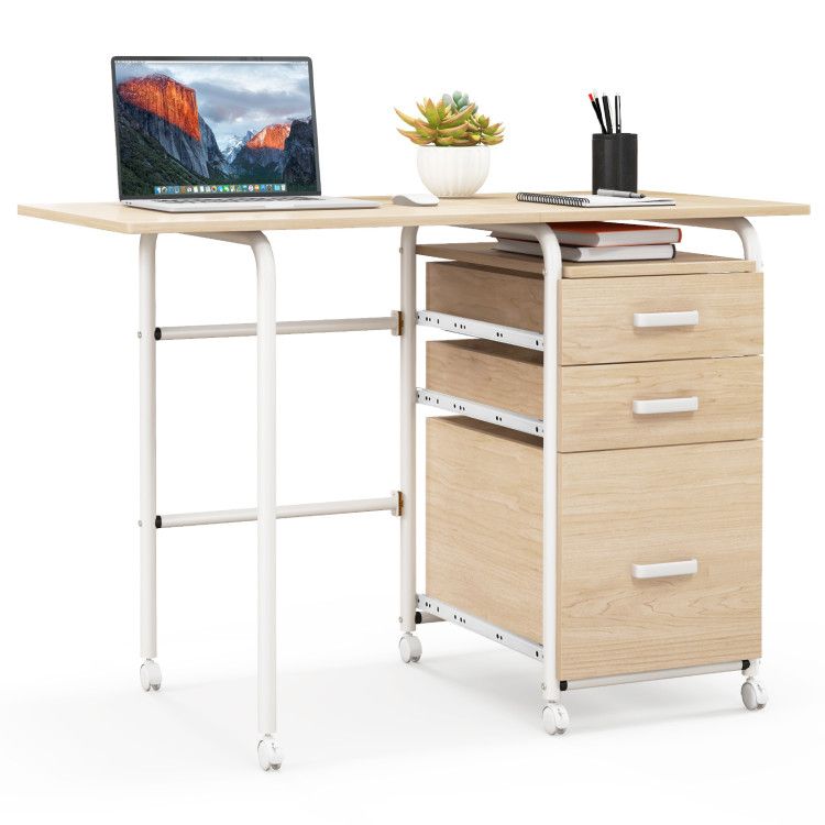 Home Office Folding Computer Laptop Desk Wheeled with 3 Drawers Home Office Folding Computer Laptop Desk Wheeled with 3 Drawers