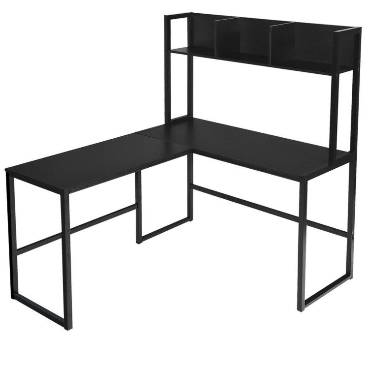 Reversible L-Shaped Corner Desk with Storage Bookshelf Reversible L-Shaped Corner Desk with Storage Bookshelf