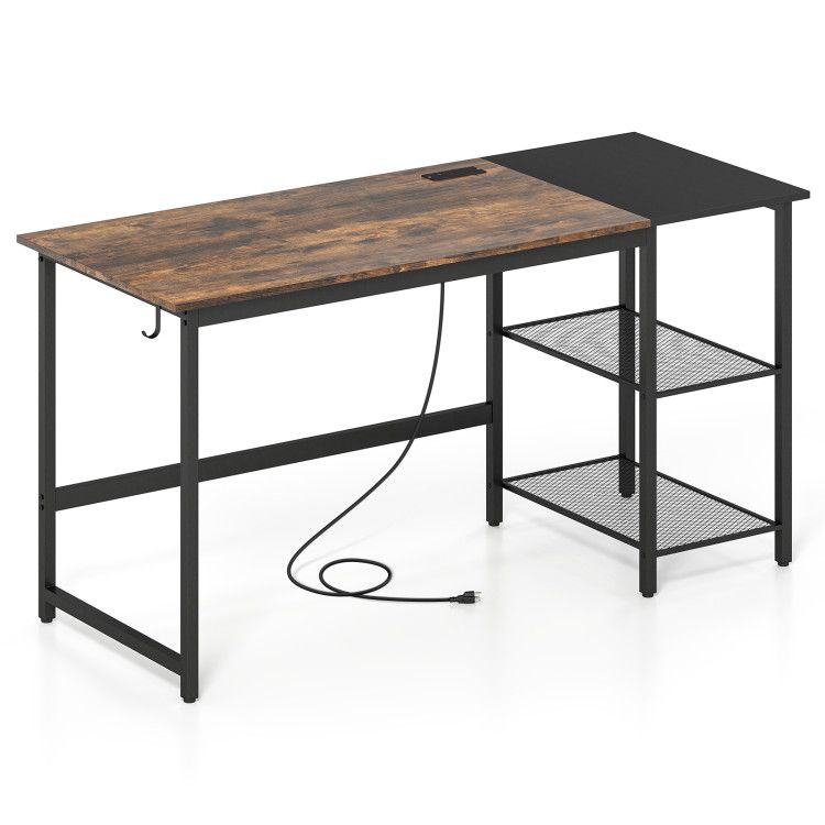 59 Inch Industrial Computer Desk with 2 Tier Storage Shelves for Home Office 59 Inch Industrial Computer Desk with 2 Tier Storage Shelves for Home Office