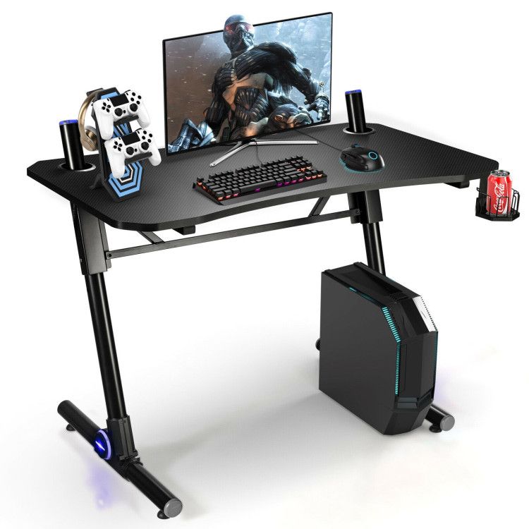 43.5 Inch Height Adjustable Gaming Desk with Blue LED Lights 43.5 Inch Height Adjustable Gaming Desk with Blue LED Lights