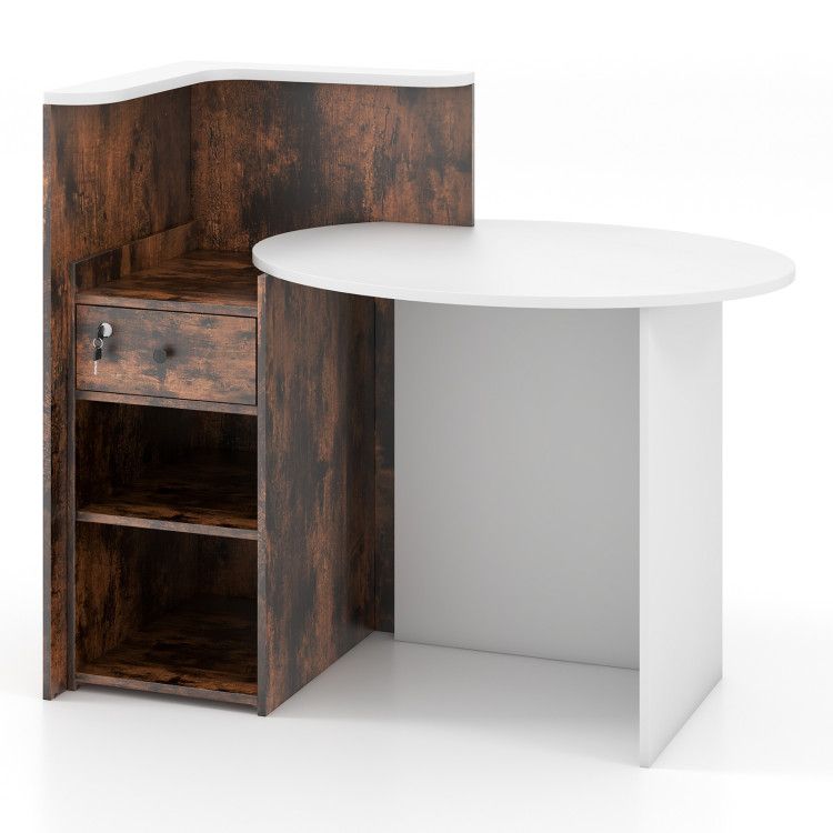 Reception Office Desk with Open Shelf and Lockable Drawer Reception Office Desk with Open Shelf and Lockable Drawer
