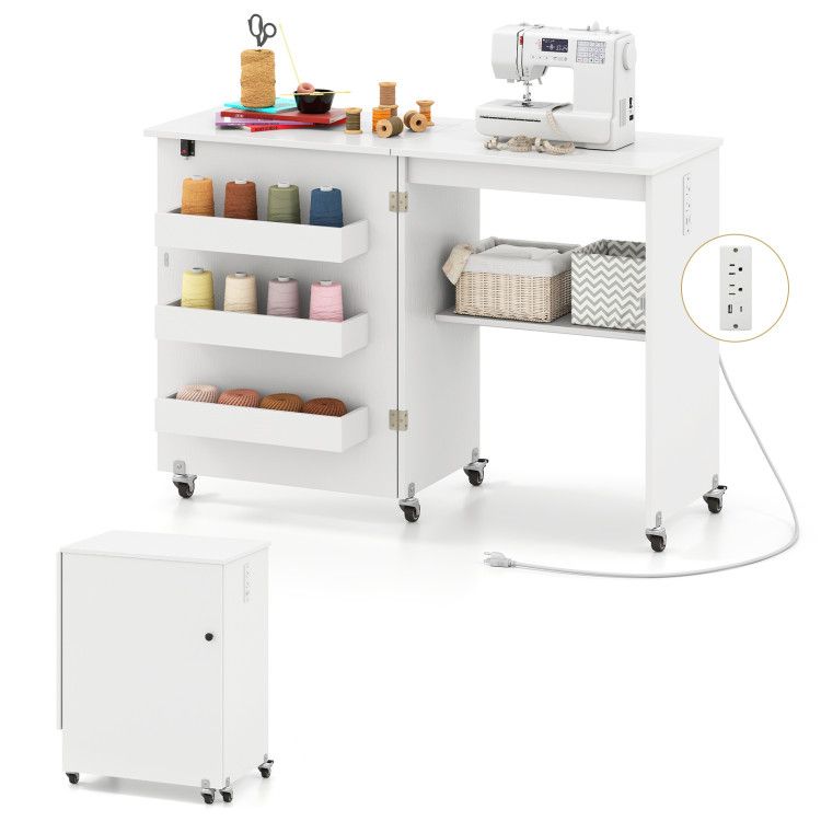 Sewing Machine Table with Charging Station and Lockable Casters Sewing Machine Table with Charging Station and Lockable Casters