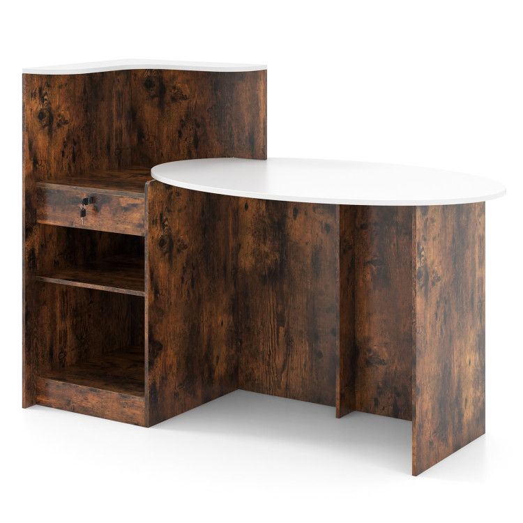 Modern Reception Desk Front Counter Desk with Oval Tabletop Modern Reception Desk Front Counter Desk with Oval Tabletop