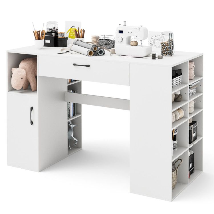 Counter Height Sewing Craft Table Computer Desk with Adjustable Shelves and Drawer Counter Height Sewing Craft Table Computer Desk with Adjustable Shelves and Drawer