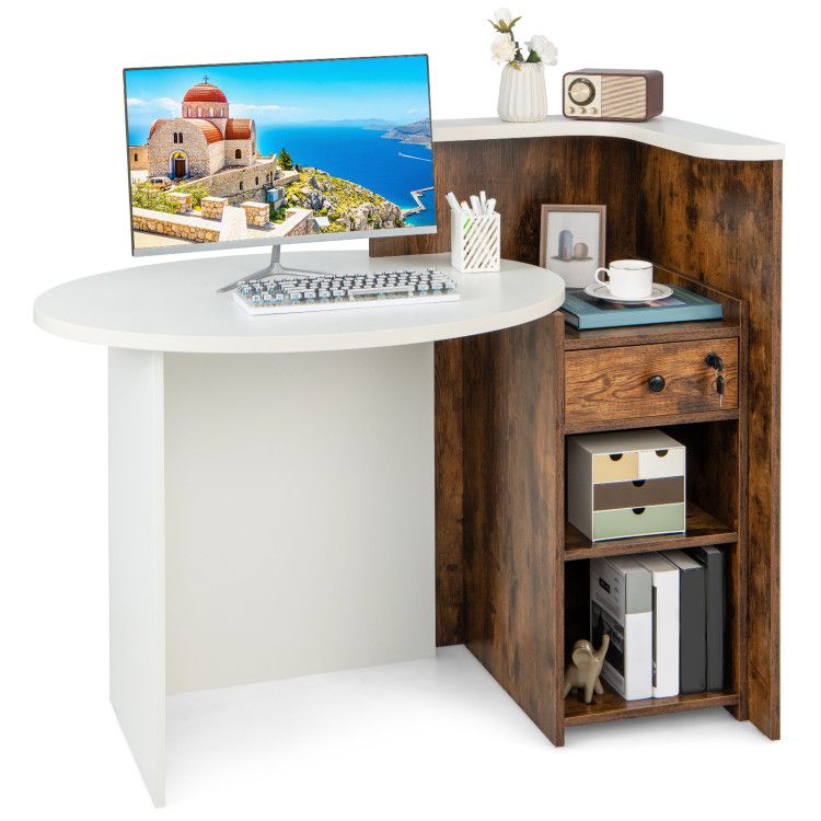 Front Reception Office Desk with Open Shelf and Drawer Front Reception Office Desk with Open Shelf and Drawer