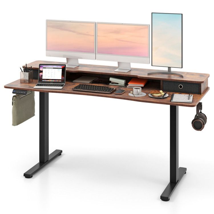 63 Inch x 24 Inch Electric Standing Desk with 2 Drawers 63 Inch x 24 Inch Electric Standing Desk with 2 Drawers