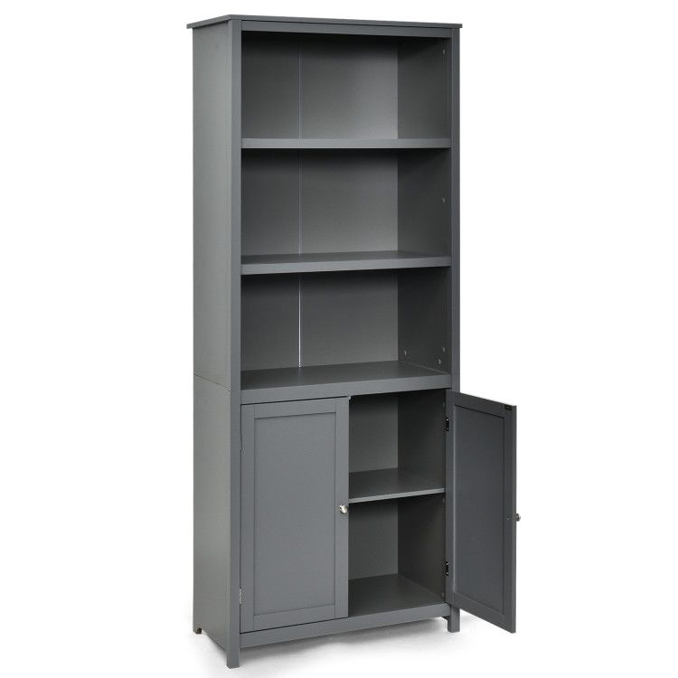 Standing Wooden Bookcase with 3 Tier Open Book Shelving and Double Doors Standing Wooden Bookcase with 3 Tier Open Book Shelving and Double Doors